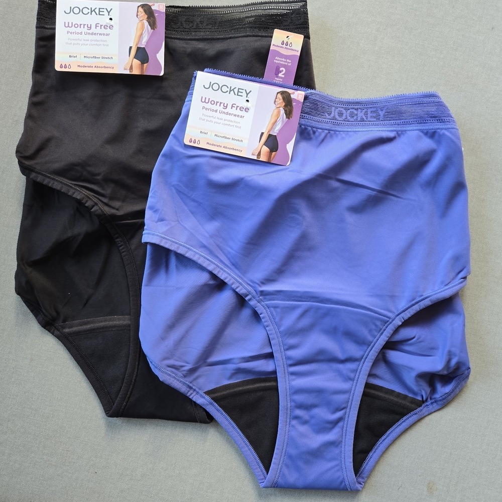 Jockey Worry Free Stretch Briefs 3XL Period Panties Lot Of 2 Moderate Absorbency